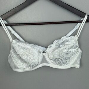 Lormar White Lace Balconette Bra Underwire Sheer Mesh Bridal Italy Size 5 US 36B